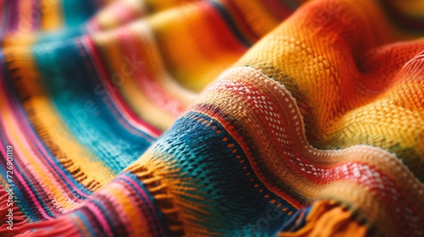 Obraz Colorful Mexican poncho close-up. Textile background