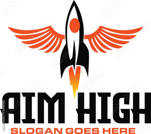 Fototapeta rocket logo, space emblem, aerospace design mark, modern rocket branding, space exploration icon, professional space travel logo, spacecraft emblem, rocket launch symbol, creative logo for rockets