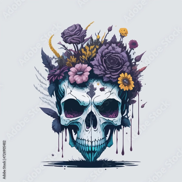 Fototapeta A charming and colorful artwork featuring a skull and spring-inspired flora.