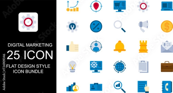 Fototapeta Digital Marketing Icon flat design style, flat design icon sheet, icon bundle.
