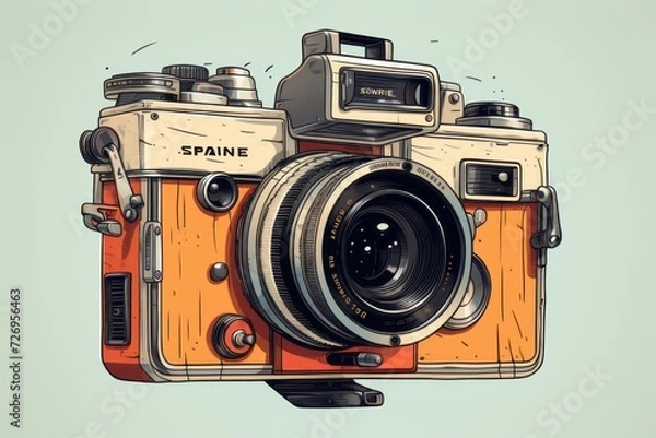 Obraz Orange and White Camera With Lens