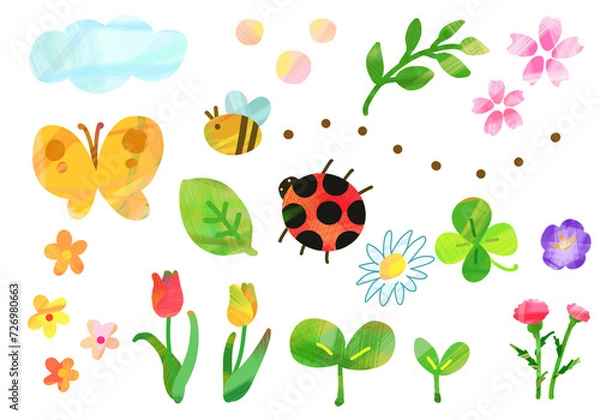 Obraz ［絵本調］春の虫と植物