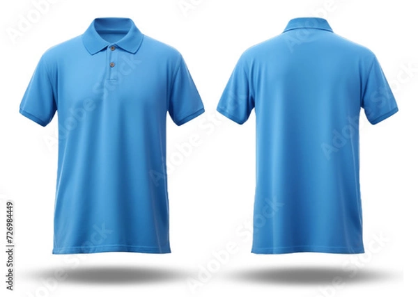 Obraz bright blue polo shirt front and back view, generative ai
