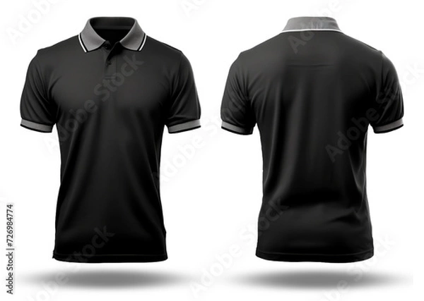 Obraz black polo shirt with gray collar front and back view, generative ai