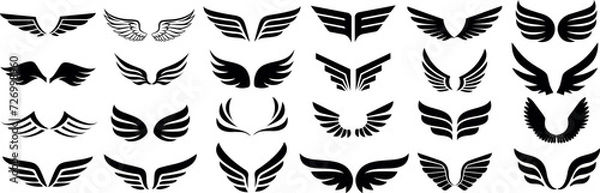 Obraz Black wings silhouette vector set, the wings set is ideal for logo, emblem, badge design. Versatile for art, heraldry, animal symbolism. Ranging from simple to intricate feather or scale details