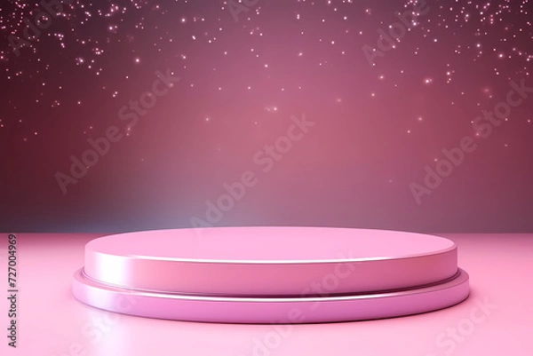 Fototapeta Pink podium 3d illustration background , mock up display with sparkle and glitter for beauty products or holiday event.	