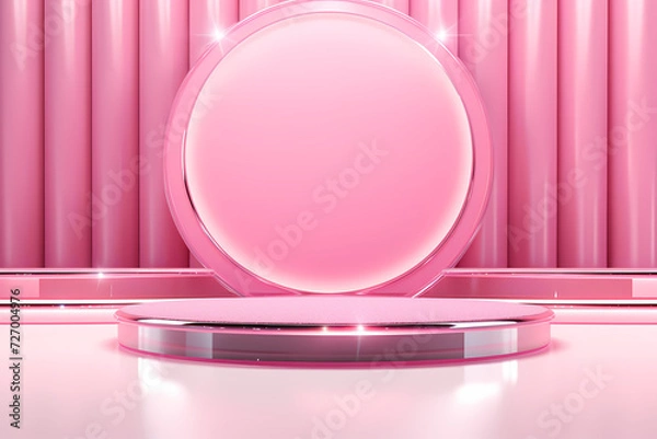 Fototapeta Pink podium 3d illustration background , mock up display with sparkle and glitter for beauty products or holiday event.	