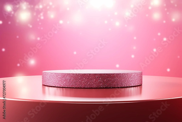 Fototapeta Pink podium 3d illustration background , mock up display with sparkle and glitter for beauty products or holiday event.	