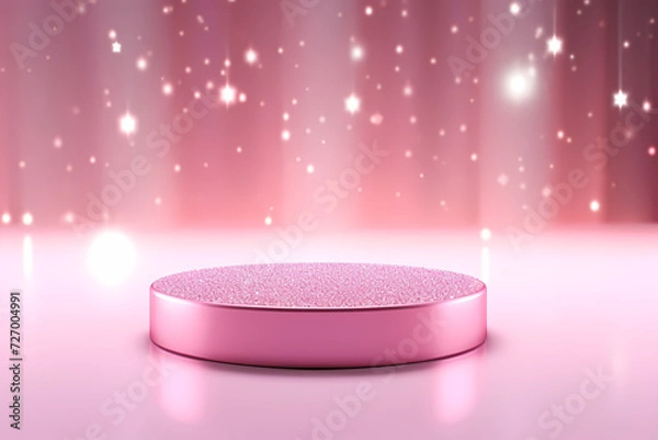 Fototapeta Pink podium 3d illustration background , mock up display with sparkle and glitter for beauty products or holiday event.	