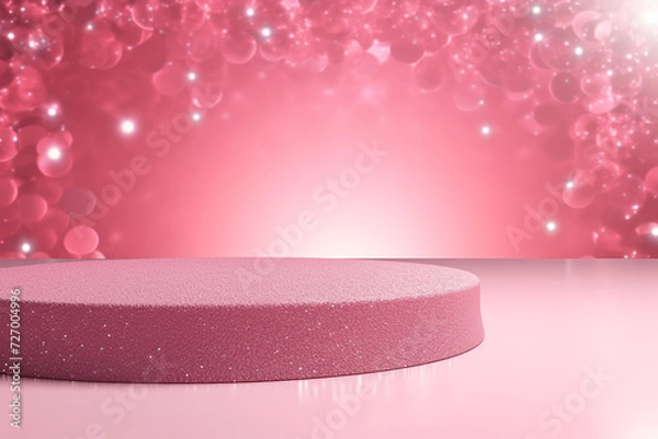 Fototapeta Pink podium 3d illustration background , mock up display with sparkle and glitter for beauty products or holiday event.	