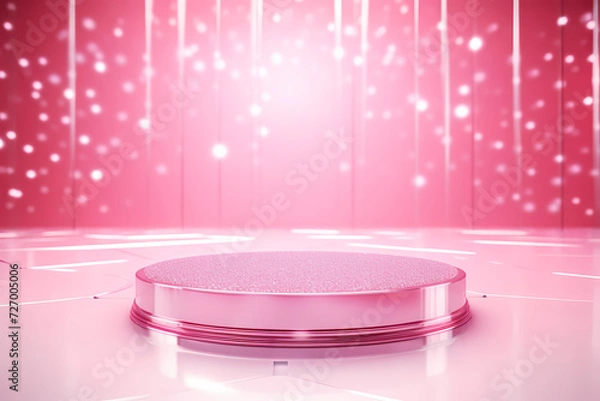 Fototapeta Pink podium 3d illustration background , mock up display with sparkle and glitter for beauty products or holiday event.	