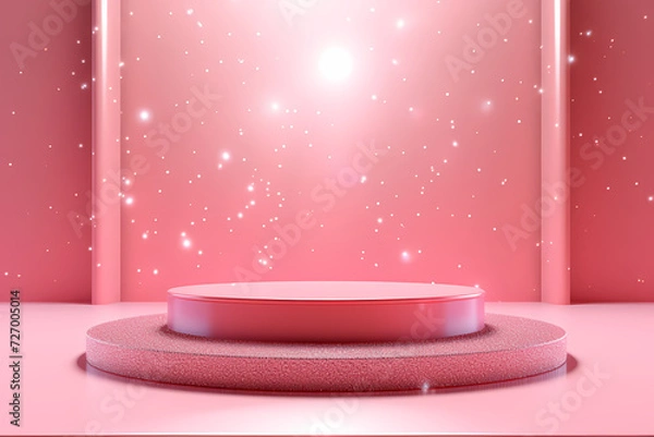 Fototapeta Pink podium 3d illustration background , mock up display with sparkle and glitter for beauty products or holiday event.	