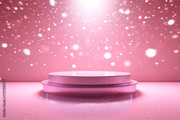 Fototapeta Pink podium 3d illustration background , mock up display with sparkle and glitter for beauty products or holiday event.	
