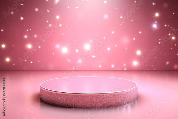 Fototapeta Pink podium 3d illustration background , mock up display with sparkle and glitter for beauty products or holiday event.	