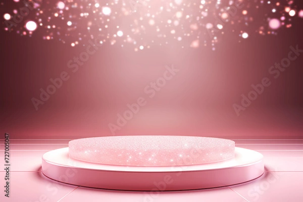 Fototapeta Pink podium 3d illustration background , mock up display with sparkle and glitter for beauty products or holiday event.	