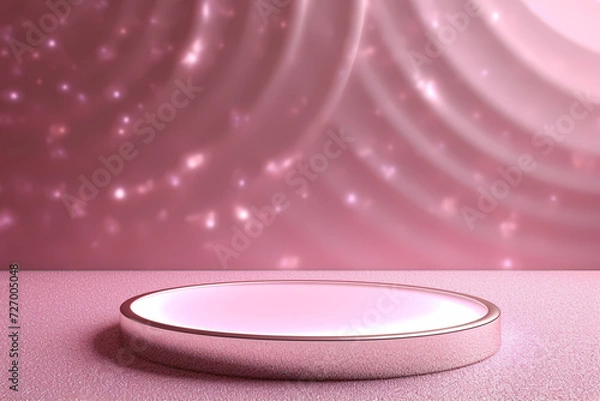 Fototapeta Pink podium 3d illustration background , mock up display with sparkle and glitter for beauty products or holiday event.	