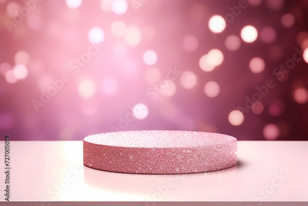 Fototapeta Pink podium 3d illustration background , mock up display with sparkle and glitter for beauty products or holiday event.	