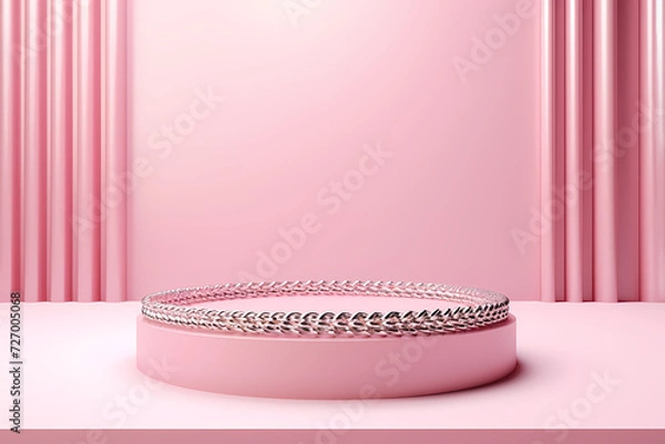 Fototapeta Pink podium 3d illustration background , mock up display with sparkle and glitter for beauty products or holiday event.	