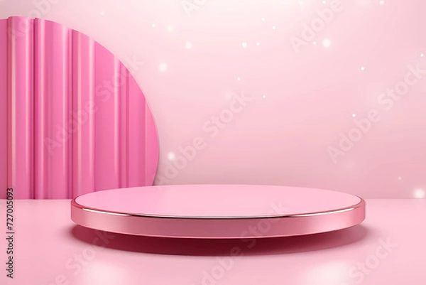Fototapeta Pink podium 3d illustration background , mock up display with sparkle and glitter for beauty products or holiday event.	