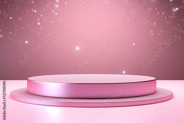 Fototapeta Pink podium 3d illustration background , mock up display with sparkle and glitter for beauty products or holiday event.	