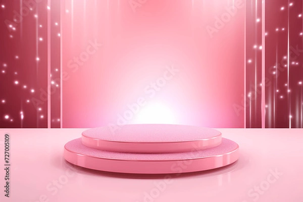 Fototapeta Pink podium 3d illustration background , mock up display with sparkle and glitter for beauty products or holiday event.	