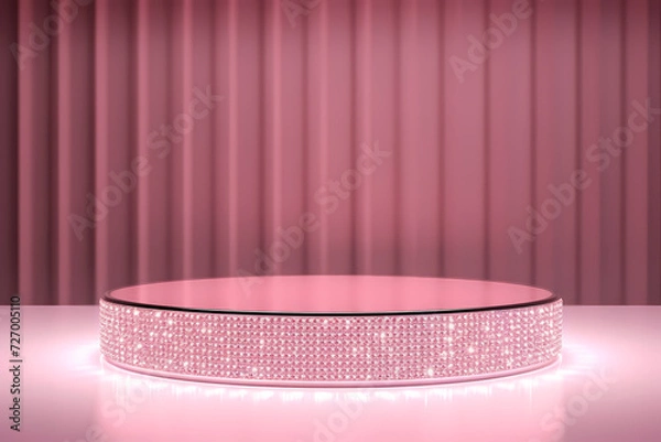 Fototapeta Pink podium 3d illustration background , mock up display with sparkle and glitter for beauty products or holiday event.	