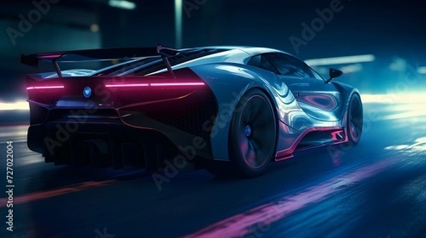 Fototapeta A sports supercar navigating a futuristic night highway