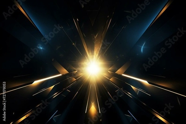 Fototapeta Abstract background with yellow gold blue tones, laser and geometric themes, glowing light in a dark space. Generative AI