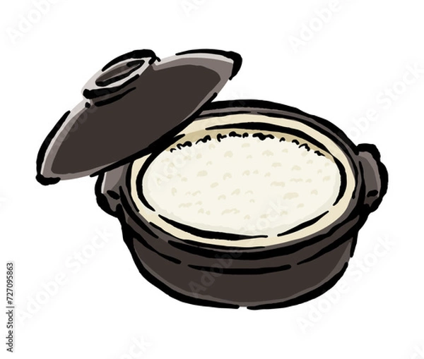 Obraz 土鍋で炊いたごはんのシンプルなイラスト