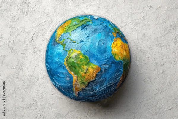 Obraz Pencil Drawing of Blue Earth Globe on white background. Generative AI