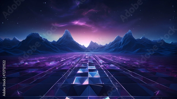 Fototapeta neon lights mountain landscape, Lofi  background