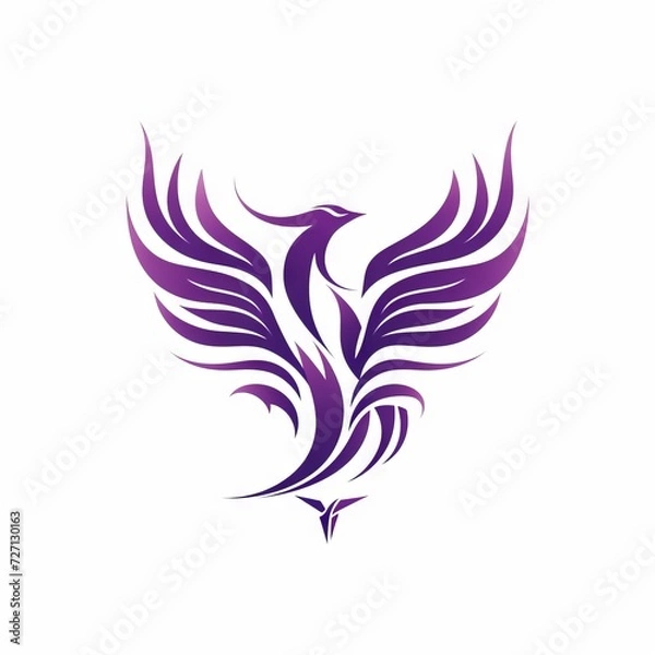 Fototapeta A stylized purple phoenix with outstretched wings on a white background.