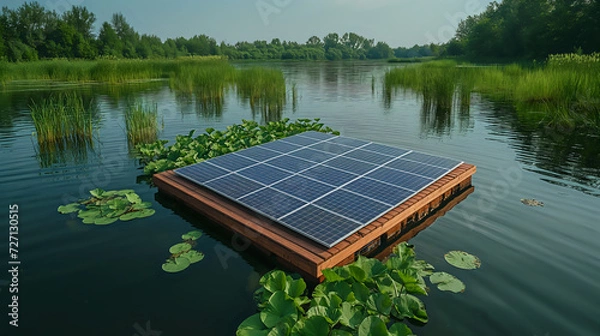 Obraz floating solar panels on the lake