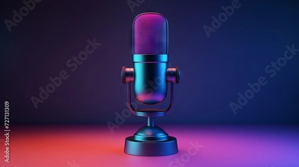 Fototapeta Retro Microphone with Neon Lighting