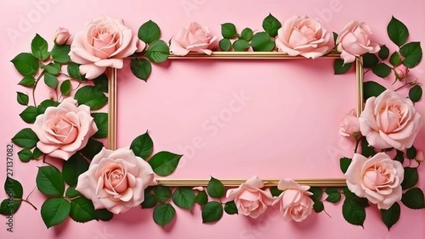 Fototapeta pink rose frame