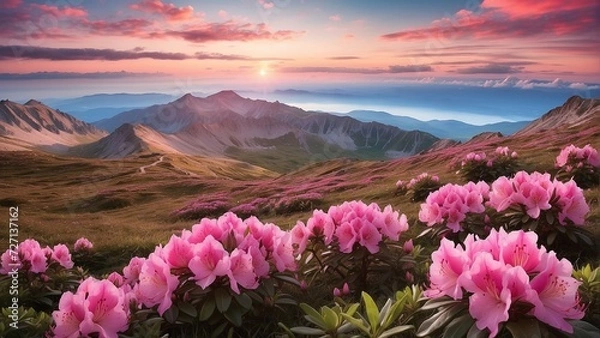 Fototapeta sunset in the mountains