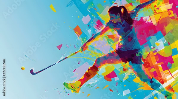 Obraz Immerse in the precision of HOCKEY with a neon mosaic, assembling small, colorful tiles to capture the dynamic movement and spirit of this Olympic sport.
