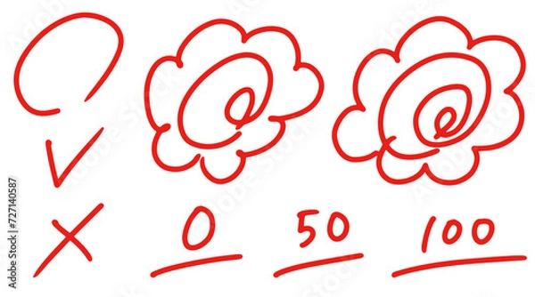 Fototapeta 花丸やバツなど採点の手書きアイコンセット(赤)