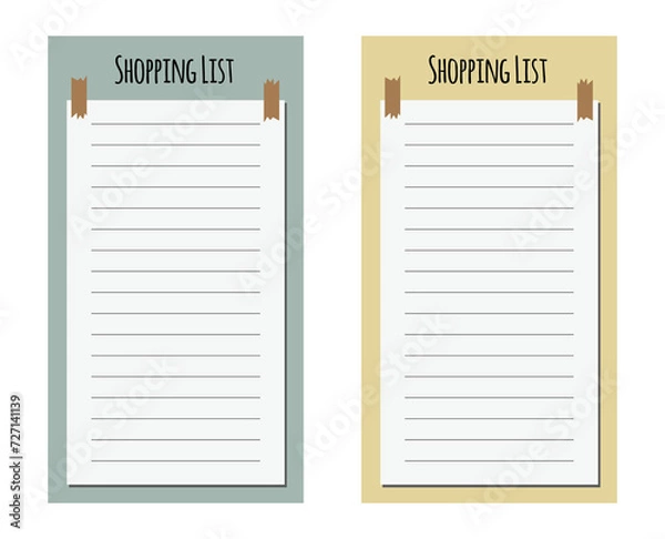 Fototapeta Vector illustration of the shopping list template. A sheet for entries in two color options.