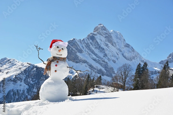 Obraz Snowman against Alpine panorama