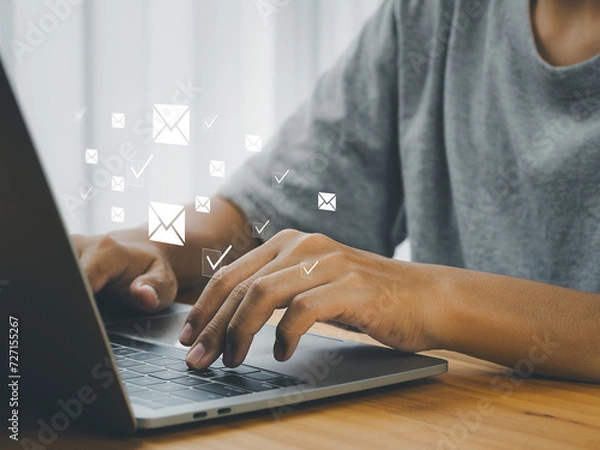 Fototapeta Email verification mark Document verification or security of electronic mail on the Internet