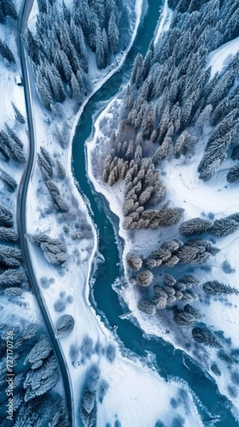 Fototapeta Aerial view of the winding Snake Road in winter in the Dolomite Alps of Italy
