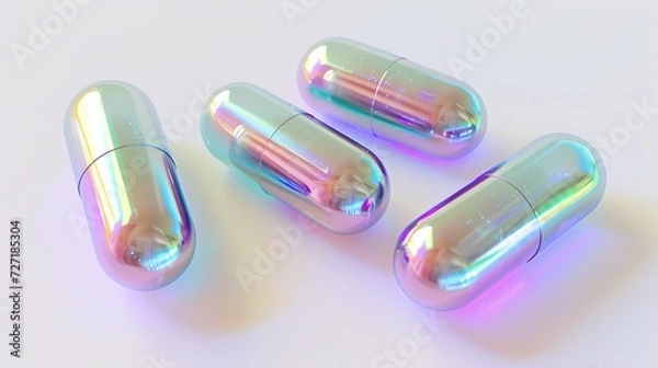 Fototapeta Iridescent Capsule Packaging | Product Mockup. Iridescent Capsules for Cutting-Edge Products
