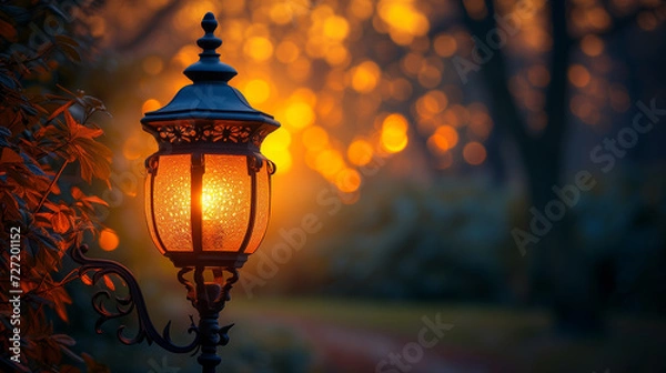 Fototapeta 街灯に照らされた道