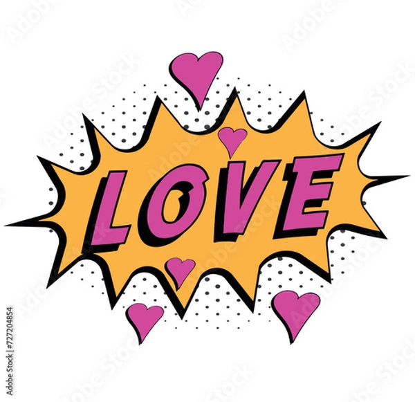 Fototapeta Pop art vector illustration. Word love in speech bubble