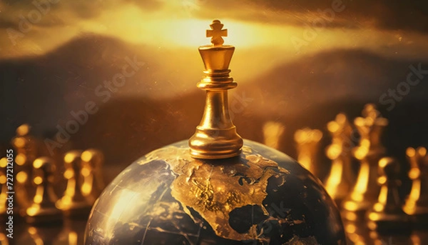 Fototapeta Geopolitical Chess Encircling the Globe, Checkered Orb