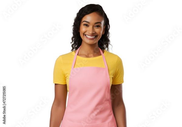 Fototapeta black woman wearing a pink apron on a transparent background png isolated