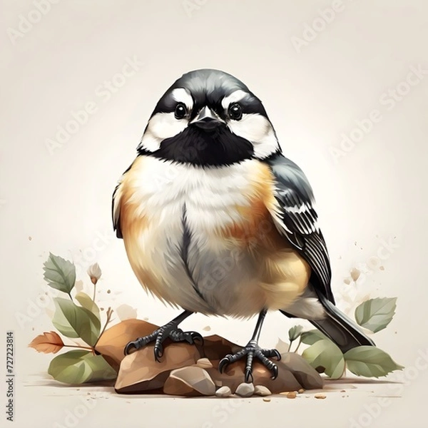 Fototapeta black-capped chickadee (Poecile atricapillus)  in a colorful watercolor style. Generative AI