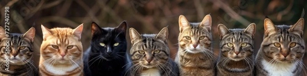 Fototapeta Cats of different colors in a row.