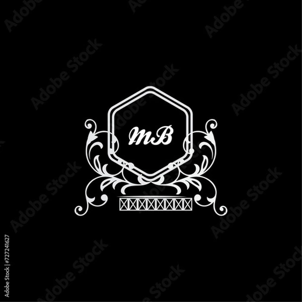 Fototapeta MB Letter, letter MB logo manual elegant minimalist signature logotype. MB luxury crown monogram with the hexagon. Elegant emblem and graceful calligraphy.